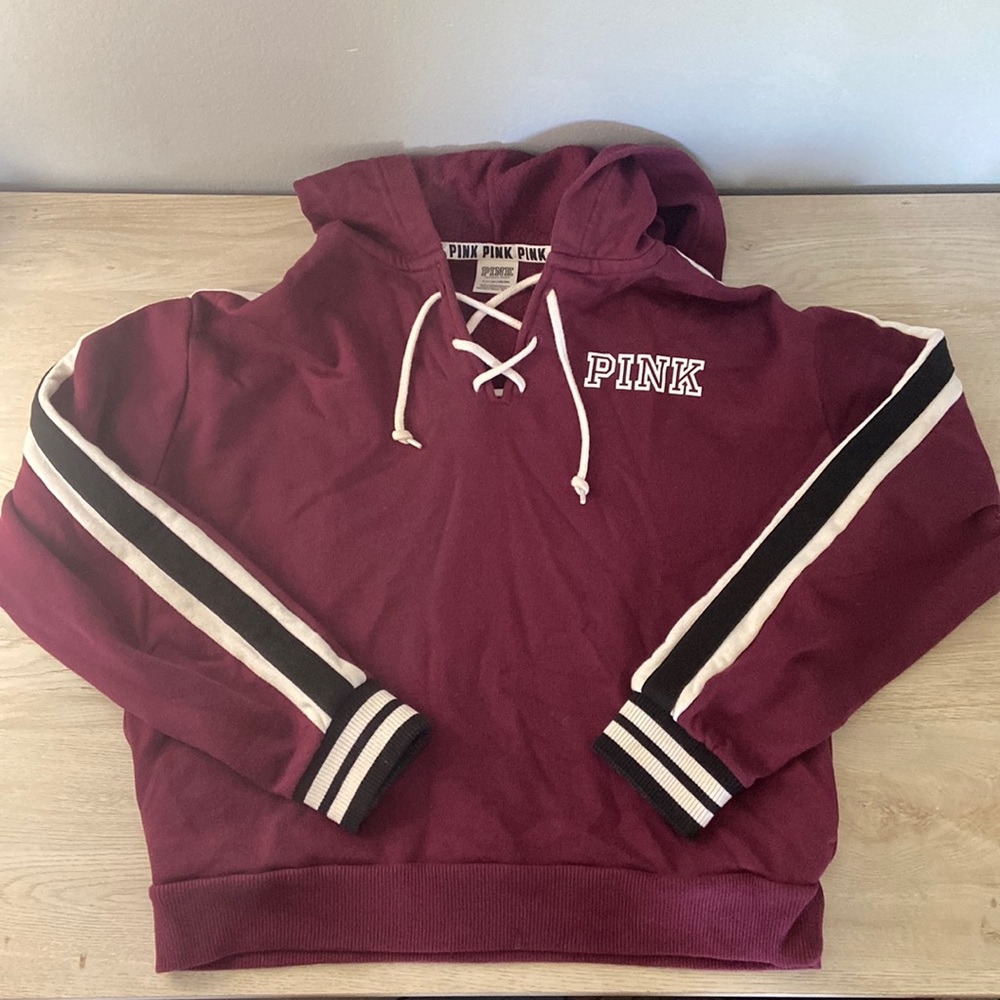 Pink Victoria’s Secret Burgundy Cropped Hoodie